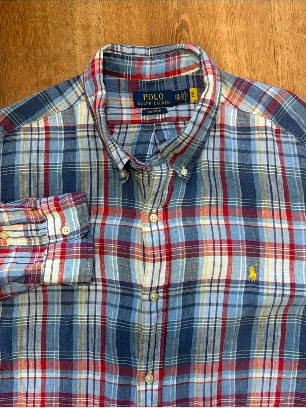 Polo Ralph Lauren 100% Linen Shirt Mens 2XL Plaid Long Sleeve Button Down Casual